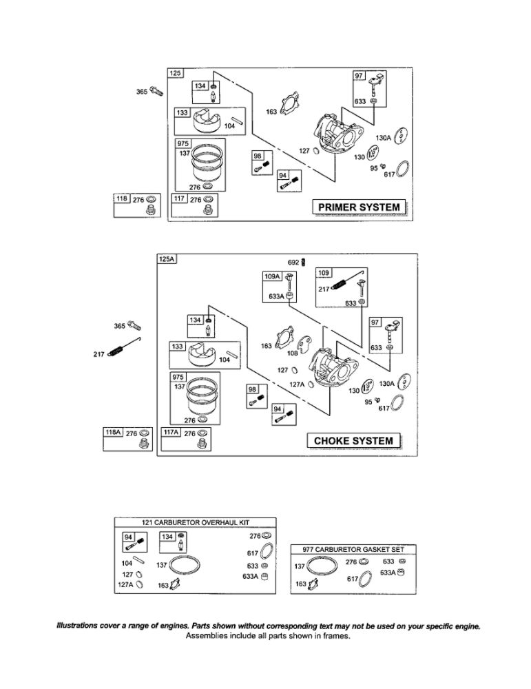Carburetor Diagram and Parts List for 12J800-1738-A1  Briggs and Stratton Engine